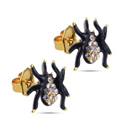 Пусеты Паук (эмаль черная, кристаллы SW белые; покрытие золото), Есть комплект