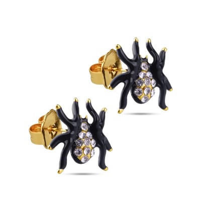 Пусеты Паук (эмаль черная, кристаллы SW белые; покрытие золото), Есть комплект