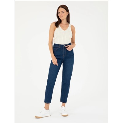Koyu İndigo Mom Fit Jean Pantolon