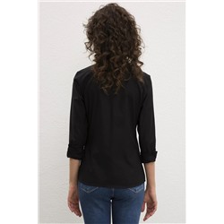 Kadın Siyah Uzun Kollu Basic Gömlek