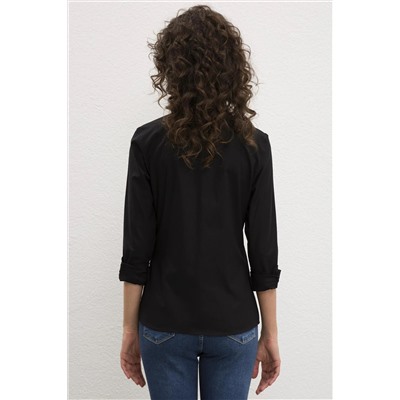 Kadın Siyah Uzun Kollu Basic Gömlek