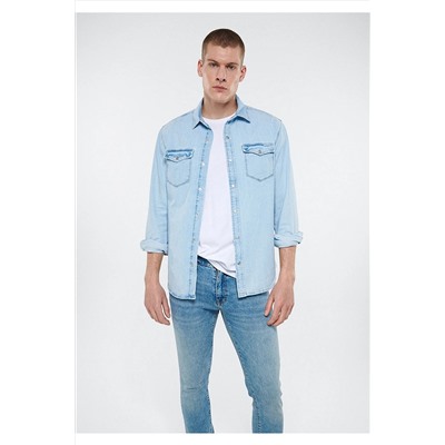 Mavi Rio Ağartılmış Jean Gömlek Fitted / Vücuda Oturan Kesim 0295784123