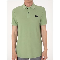 Çağla Yeşili Slim Fit Örme Dokulu Polo Yaka Tişört