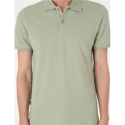 Çağla Yeşili Slim Fit %100 Pamuk Polo Yaka Basic Tişört