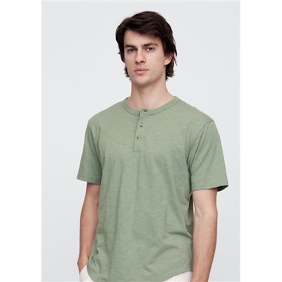 Lived-In Relaxed Curved Hem Henley T-Shirt