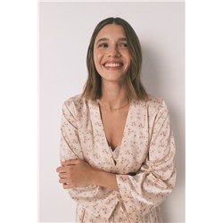 Bata holgada midi satén flor rosa