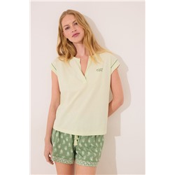 Pijama manga corta  algodón estampado verde