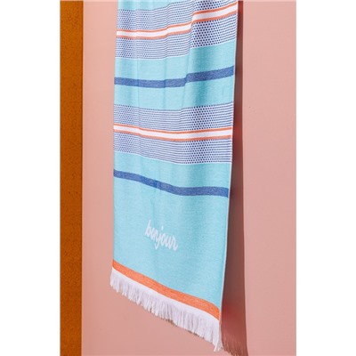 Serein Pamuklu Plaj Havlusu - Mavi/Turuncu - 70x150 cm
