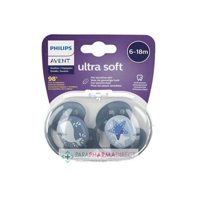 Avent Sucettes Ultra Soft 6-18 mois Baleine & Etoiles x2