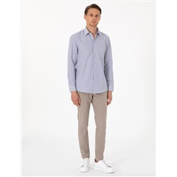 Mavi Slim Fit Çizgili Uzun Kollu Gömlek