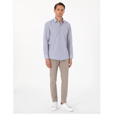 Mavi Slim Fit Çizgili Uzun Kollu Gömlek