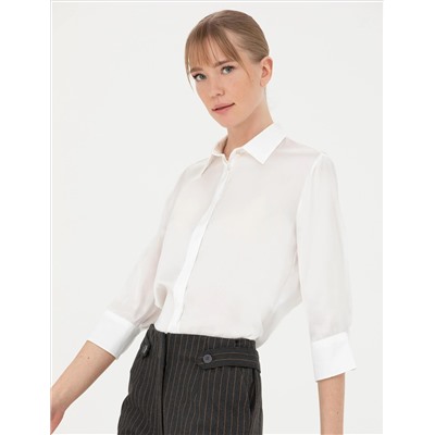 Ekru Comfort Fit Saten Gömlek