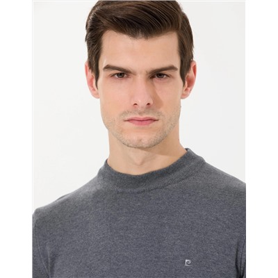 Antrasit Melanj Slim Fit Çeyrek Yaka Basic Triko Kazak