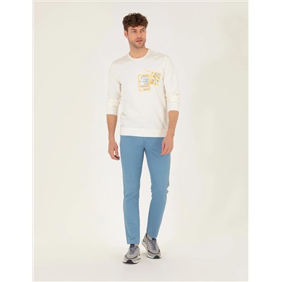 Koyu Mavi Slim Fit Keten Karışımlı Kanvas Pantolon