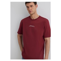 Mavi Baskılı Bordo Tişört Loose Fit / Bol Rahat Kesim 0612628-70423
