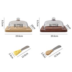 Бамбуковая масленка со стеклянной крышкой и ножом