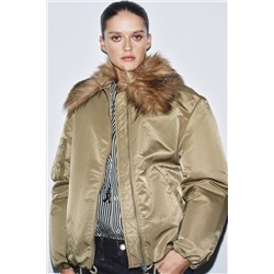 FAUX FUR COLLAR BOMBER JACKET ZW COLLECTION
