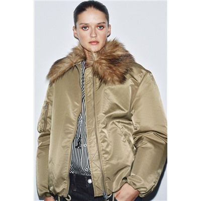 FAUX FUR COLLAR BOMBER JACKET ZW COLLECTION