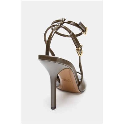 FAUX PATENT OPEN-TOE SLINGBACK HEELS