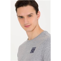 Erkek Gri Melanj Bisiklet Yaka Tişört