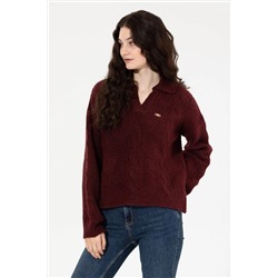 Kadın Bordo V - Yaka Kazak