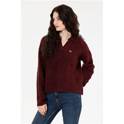 Kadın Bordo V - Yaka Kazak