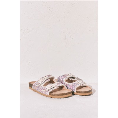 Sandalia bio tiras tejido pespuntes