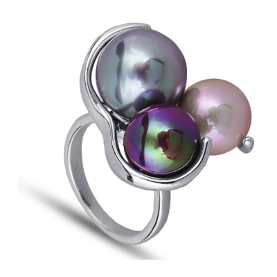 Кольцо (Майорка 9-12мм серо -голубая, холодно -розовая, лиловая хам.; покр родий), Есть комплект