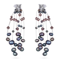 Серьги Грозди (жемчуг бензиновый 3-7мм, SW аметист; покрытие родий), Есть комплект