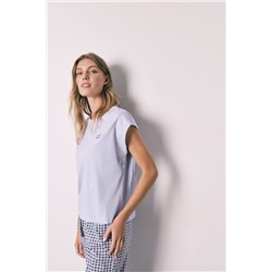 Pijama largo lila manga corta algodón estampado