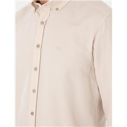 Bej Oxford Slim Fit Kolay Ütülenebilir Gömlek