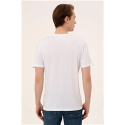 Erkek Beyaz Bisiklet Yaka Tişört