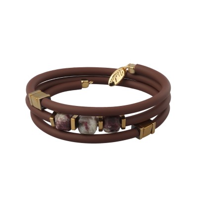 Браслет Терра (сливовый турмалин, каучук шоколад, геиатит; покрытие золото), Есть комплект