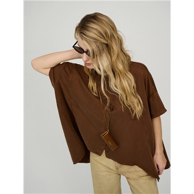 Коричневая рубашка из денима с коротким рукавом