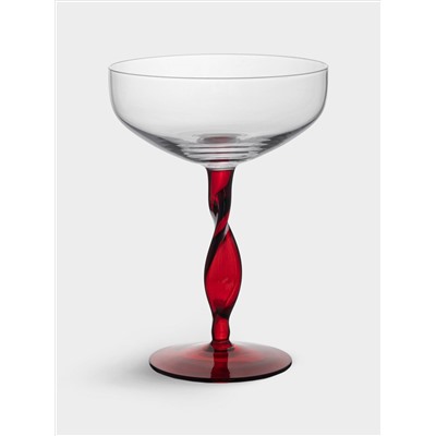 Бокал-креманка для шампанского, 370 мл, 2 шт, стекло, красная ножка, Villalago