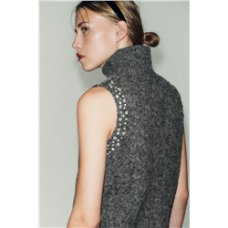 WOOL BLEND TOP WITH RHINESTONE BEADS