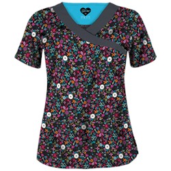UA Butter-Soft STRETCH Country Wild Flower Black Scrub Top