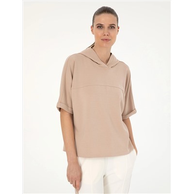 Bej Regular Fit Modal Kumaş Sweatshirt