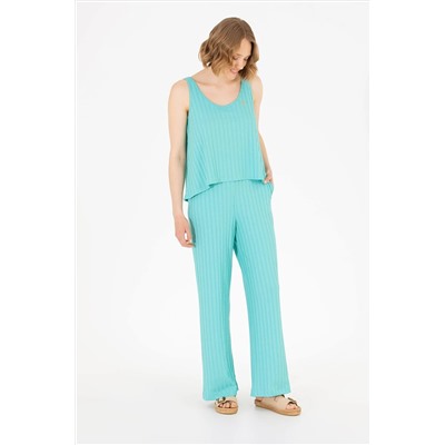 Kadın Mint Bisiklet Yaka Kolsuz Tişört