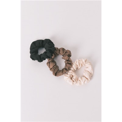 Pack 3 mini scrunchies negro/marrón/blanco