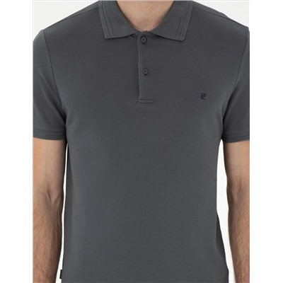 Antrasit Slim Fit %100 Pamuk Polo Yaka Basic Tişört