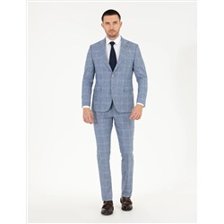 Ekose Açık Mavi Slim Fit Takım Elbise