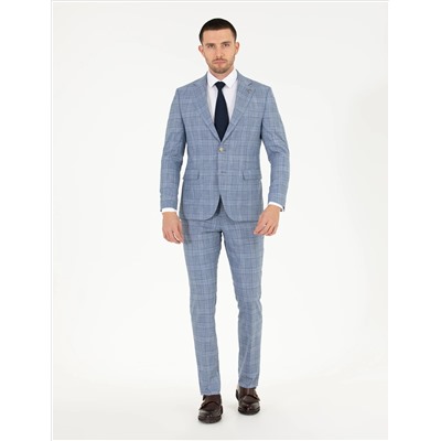 Ekose Açık Mavi Slim Fit Takım Elbise
