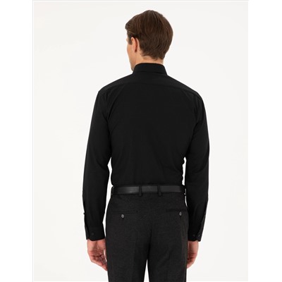 Siyah Regular Fit Uzun Kollu Basic Gömlek