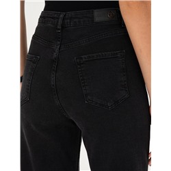 Siyah Mom Fit Geniş Kalıp Jean Pantolon