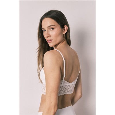 Sujetador bralette triangular encaje blanco