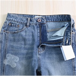 Весенние свободные прямые джинсы из выстиранного хлопка с принтом СЕЛИ*Н