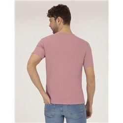 Pembe Slim Fit Dokulu Bisiklet Yaka Tişört