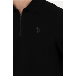 Erkek Siyah Polo Yaka Comfort Sweatshirt