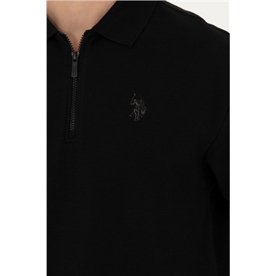Erkek Siyah Polo Yaka Comfort Sweatshirt